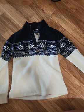 Polo by Ralph Lauren Navy & Cream Fair Isle Half-Zip Mock Neck Sweater
